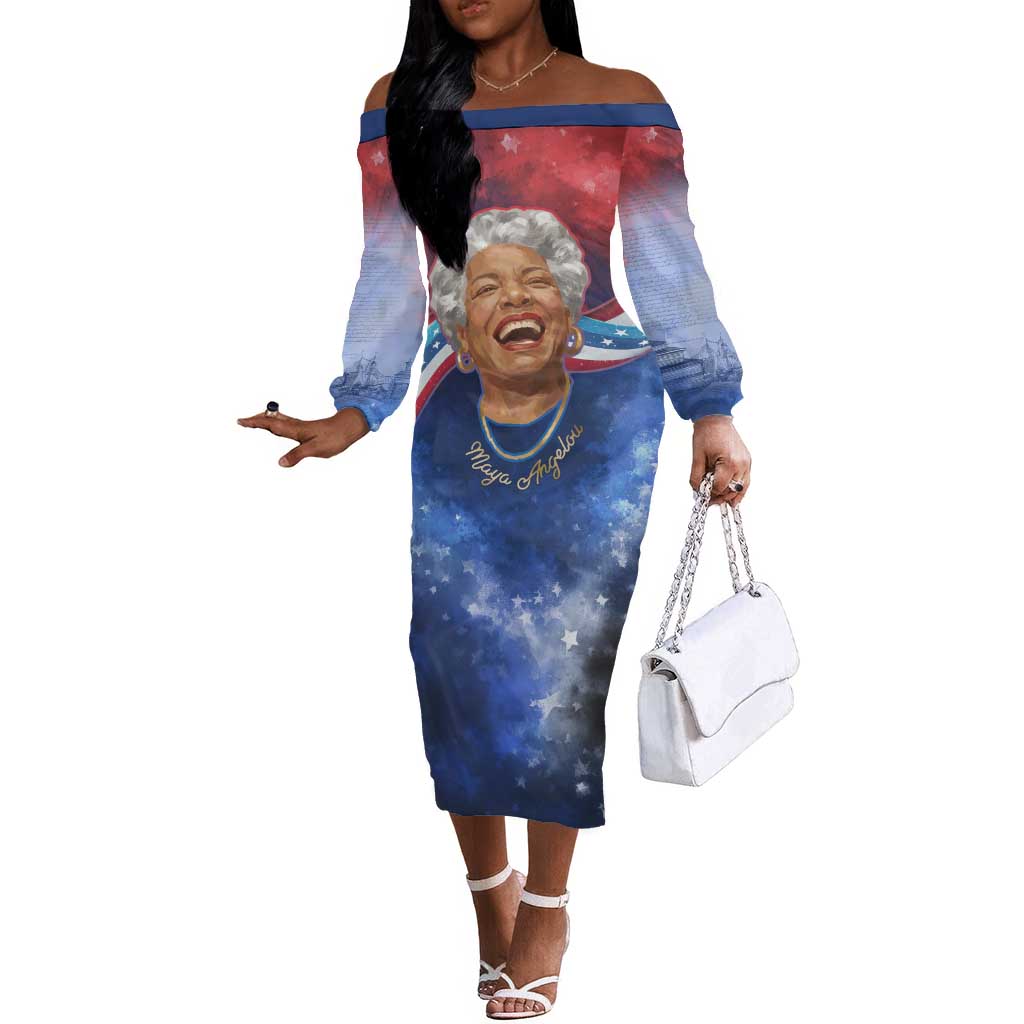 Maya Angelou Off The Shoulder Long Sleeve Dress Inspirational Life Mission Quote Celebration of Joy Passion and Compassion - Wonder Print Shop