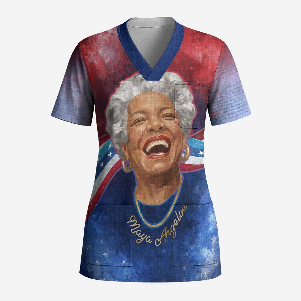 Maya Angelou Scrub Top Inspirational Life Mission Quote Celebration of Joy Passion and Compassion - Wonder Print Shop
