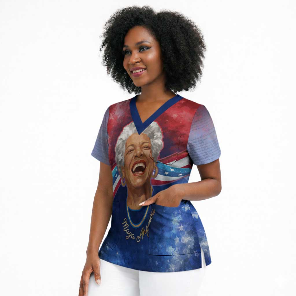 Maya Angelou Scrub Top Inspirational Life Mission Quote Celebration of Joy Passion and Compassion - Wonder Print Shop