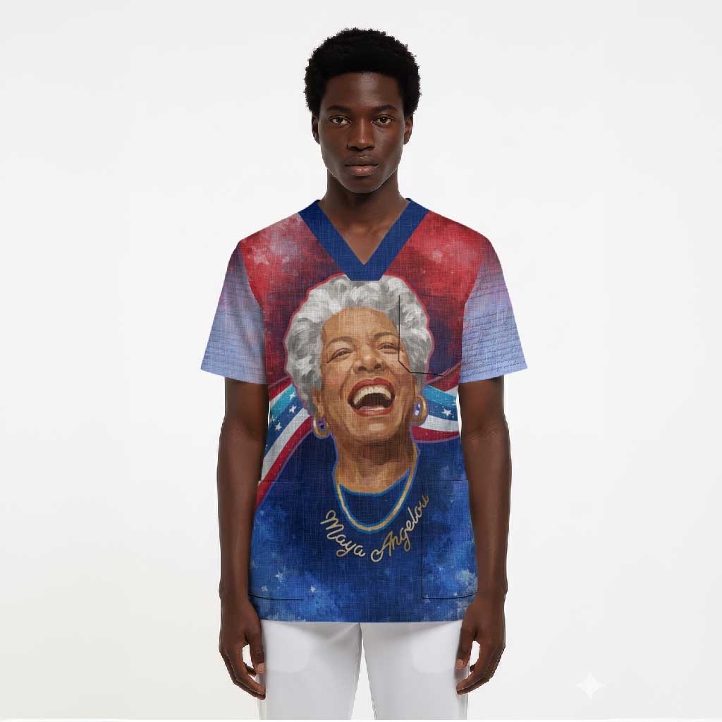 Maya Angelou Scrub Top Inspirational Life Mission Quote Celebration of Joy Passion and Compassion - Wonder Print Shop