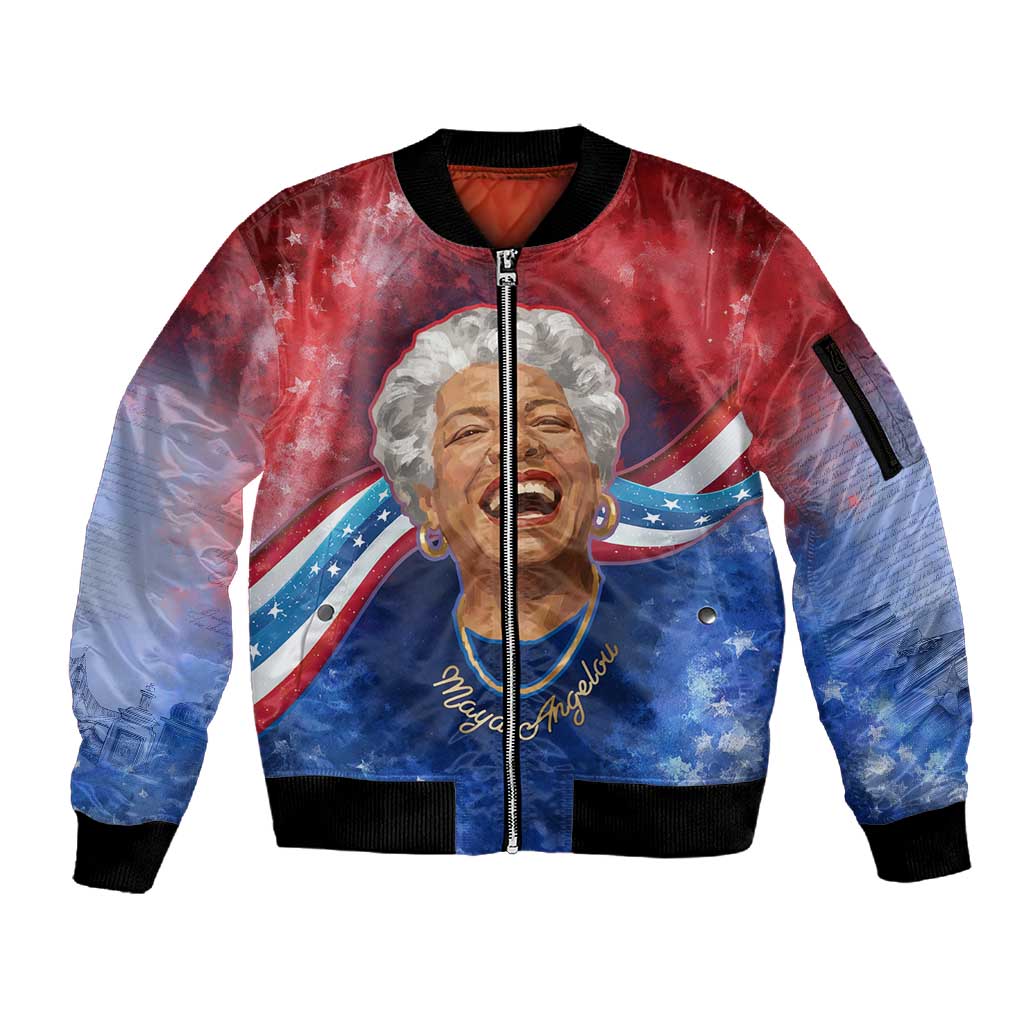 Maya Angelou Sleeve Zip Bomber Jacket Inspirational Life Mission Quote Celebration of Joy Passion and Compassion - Wonder Print Shop