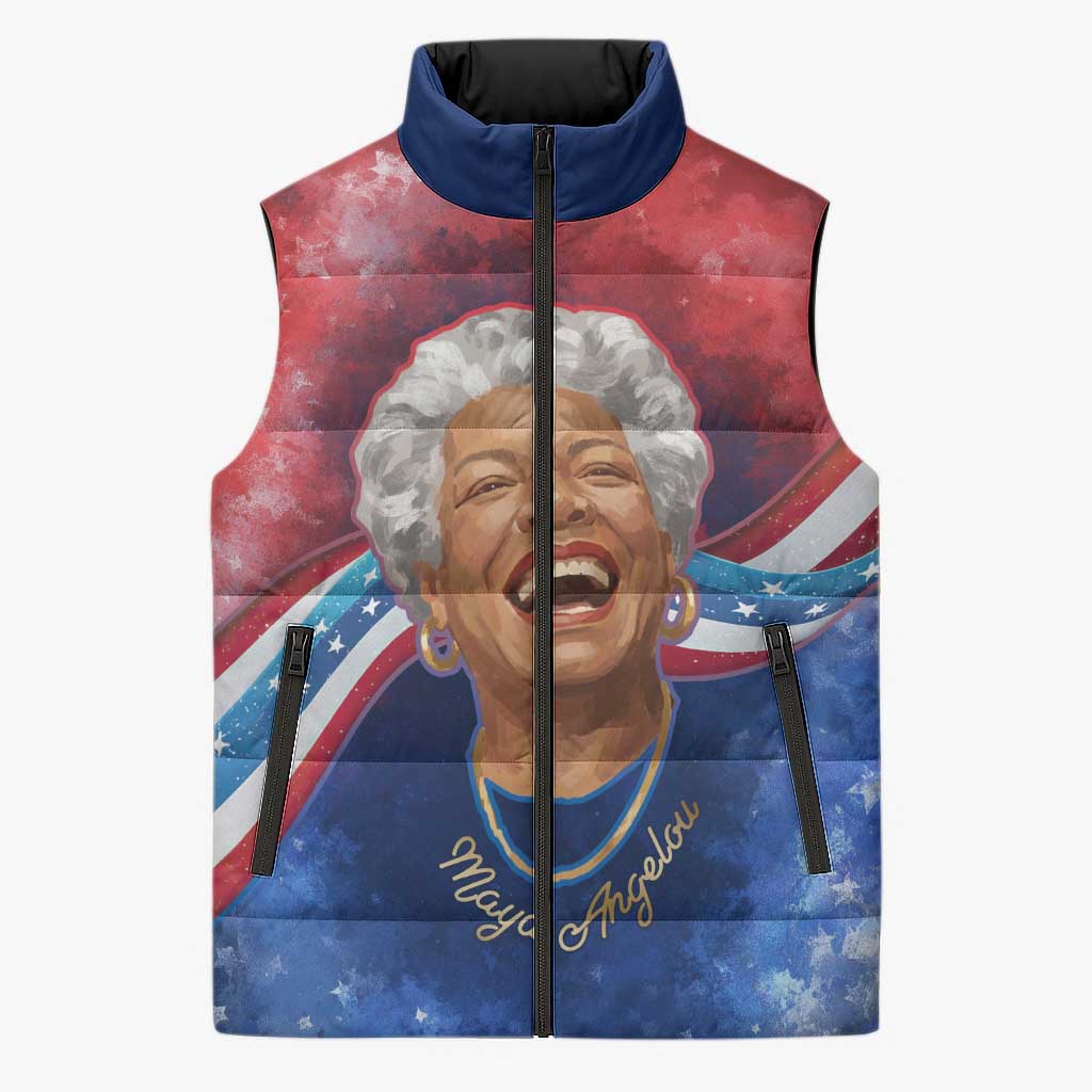 Maya Angelou Sleeveless Puffer Jacket Inspirational Life Mission Quote Celebration of Joy Passion and Compassion - Wonder Print Shop