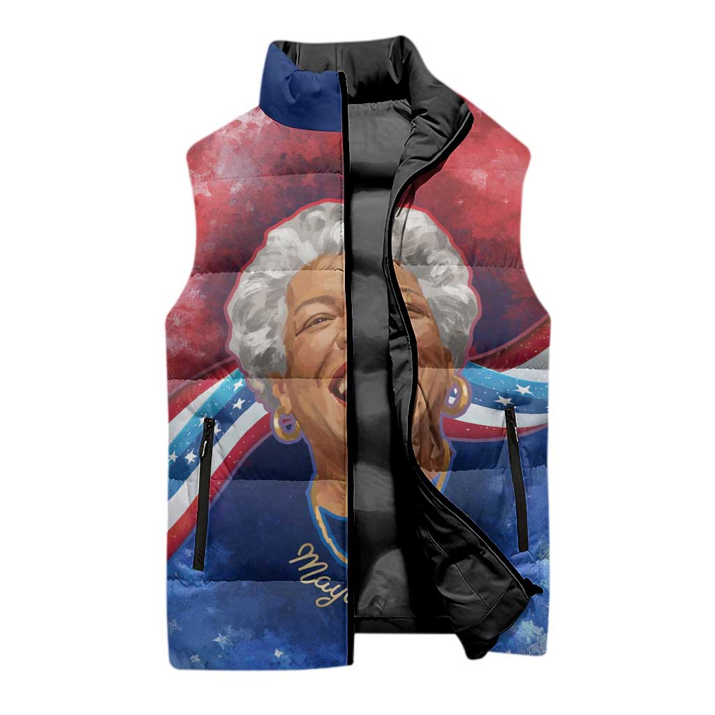 Maya Angelou Sleeveless Puffer Jacket Inspirational Life Mission Quote Celebration of Joy Passion and Compassion - Wonder Print Shop