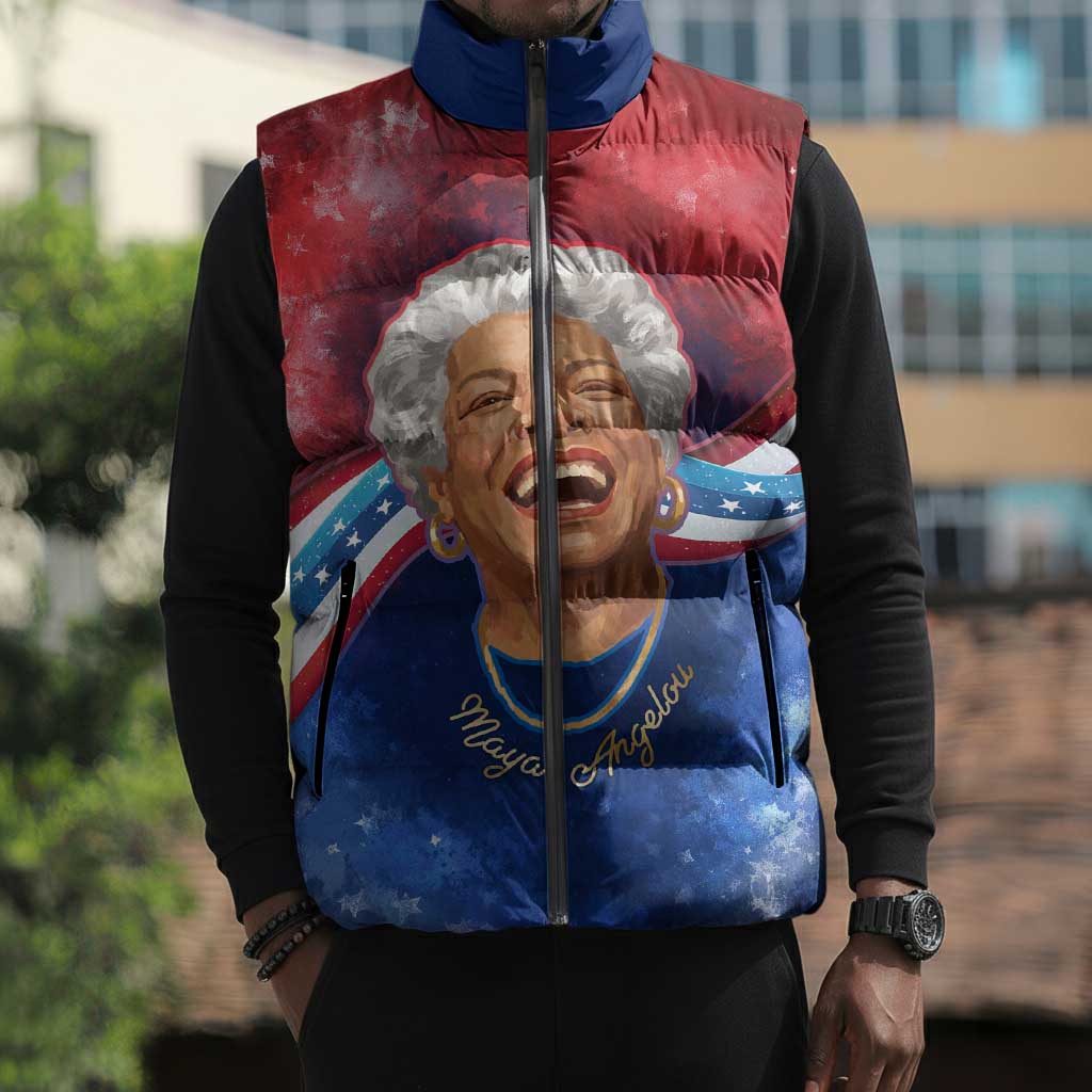 Maya Angelou Sleeveless Puffer Jacket Inspirational Life Mission Quote Celebration of Joy Passion and Compassion - Wonder Print Shop