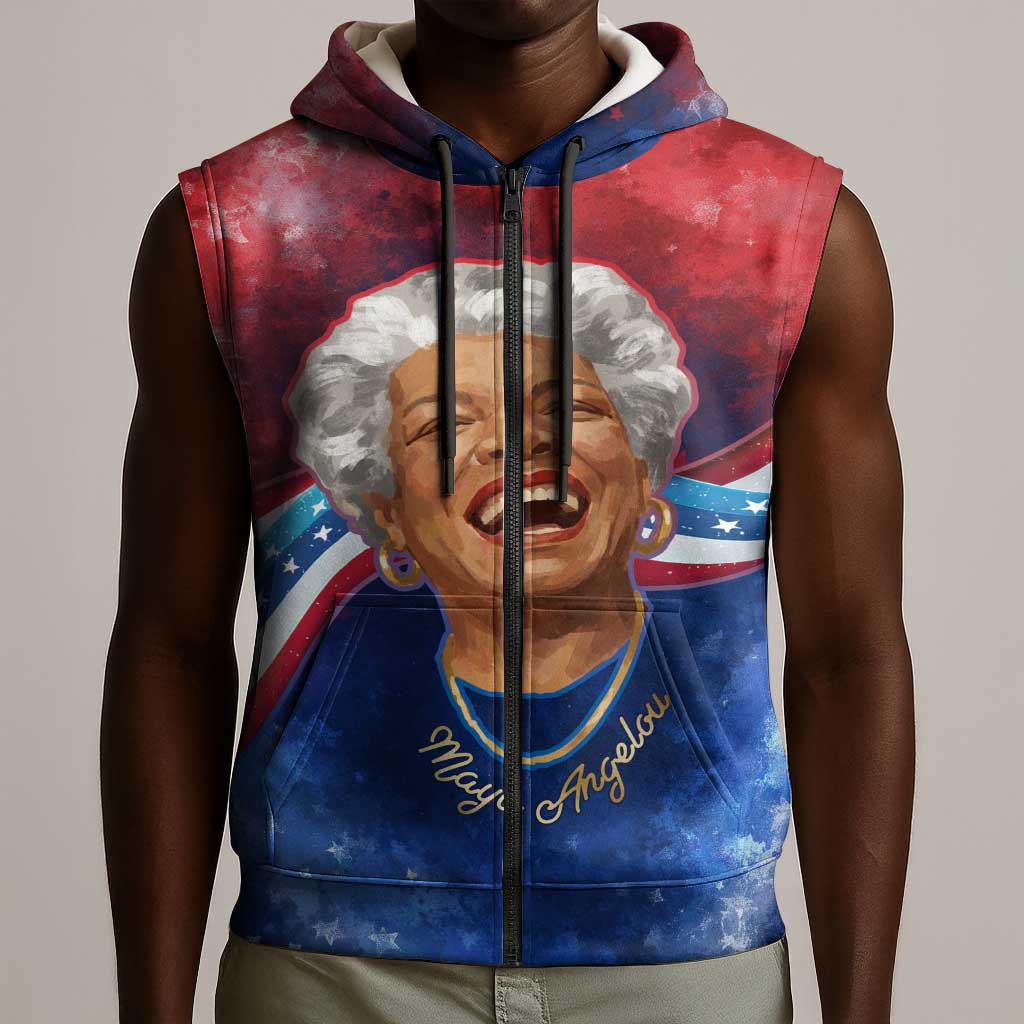 Maya Angelou Sleeveless Zip Hoodie Inspirational Life Mission Quote Celebration of Joy Passion and Compassion - Wonder Print Shop