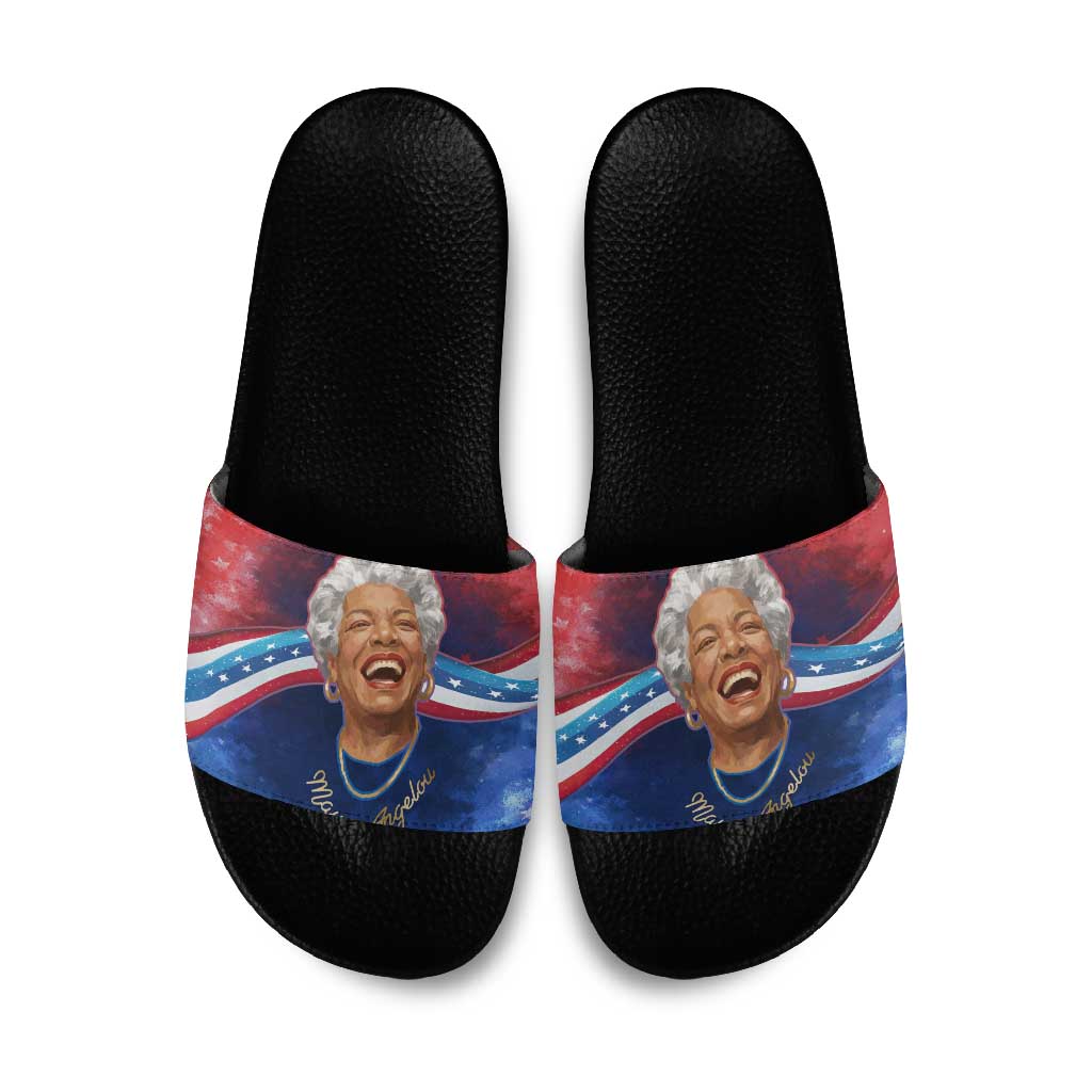 Maya Angelou Slide Sandals Inspirational Life Mission Quote Celebration of Joy Passion and Compassion - Wonder Print Shop