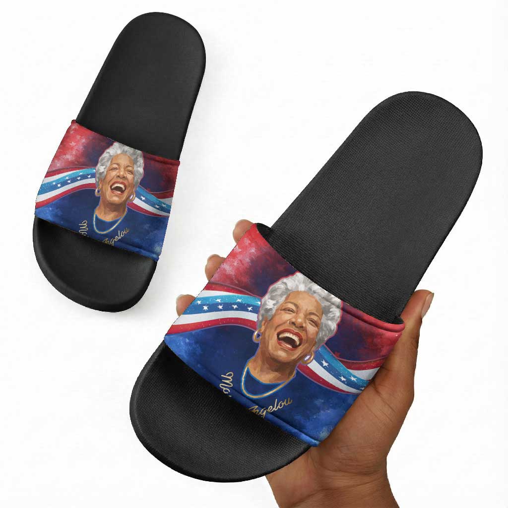Maya Angelou Slide Sandals Inspirational Life Mission Quote Celebration of Joy Passion and Compassion - Wonder Print Shop