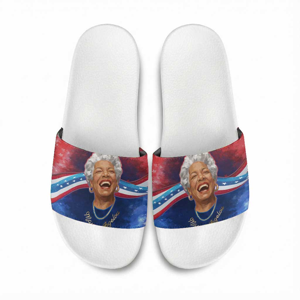 Maya Angelou Slide Sandals Inspirational Life Mission Quote Celebration of Joy Passion and Compassion - Wonder Print Shop