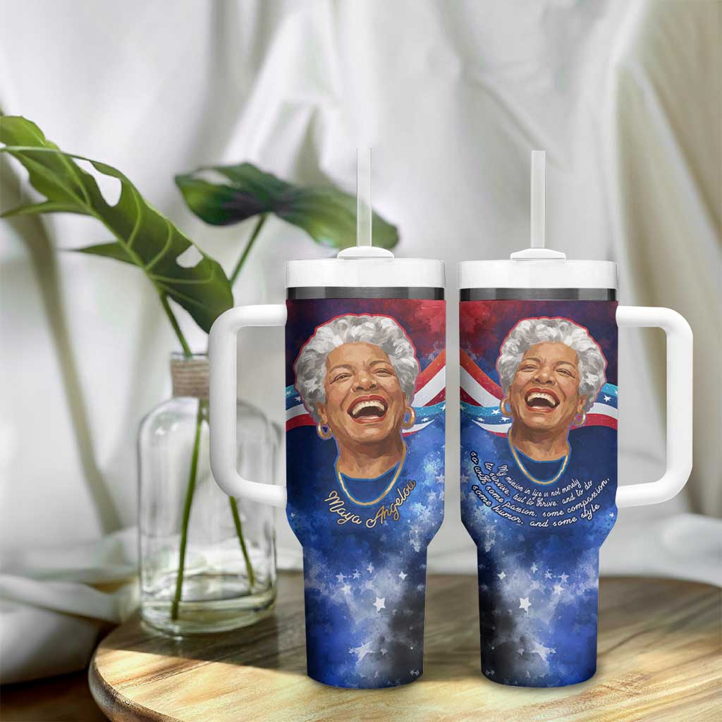Maya Angelou Tumbler With Handle Inspirational Life Mission Quote Celebration of Joy Passion and Compassion - Wonder Print Shop