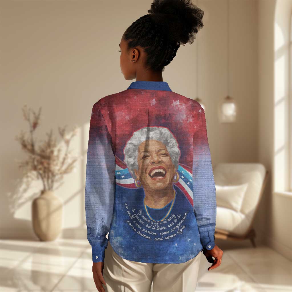 Maya Angelou Women Casual Shirt Inspirational Life Mission Quote Celebration of Joy Passion and Compassion - Wonder Print Shop