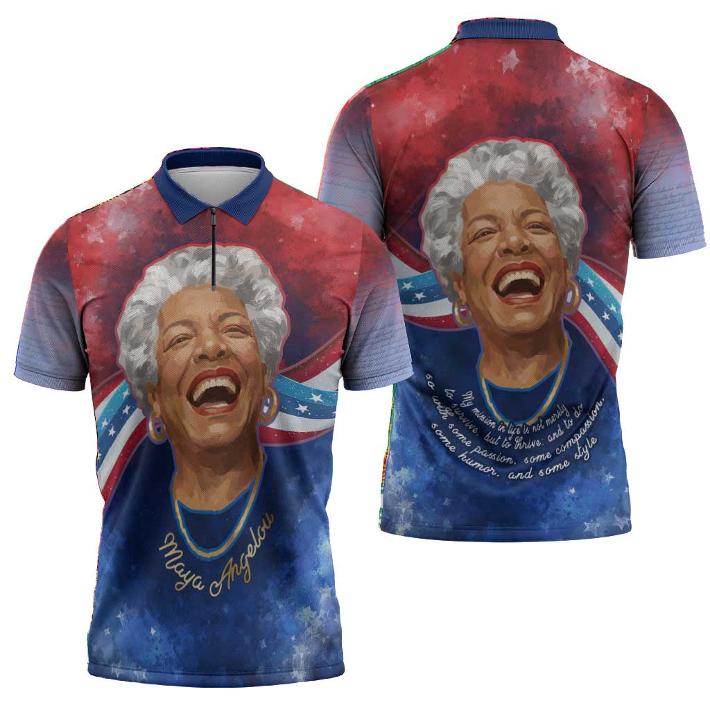 Maya Angelou Zipper Polo Shirt Inspirational Life Mission Quote Celebration of Joy Passion and Compassion - Wonder Print Shop