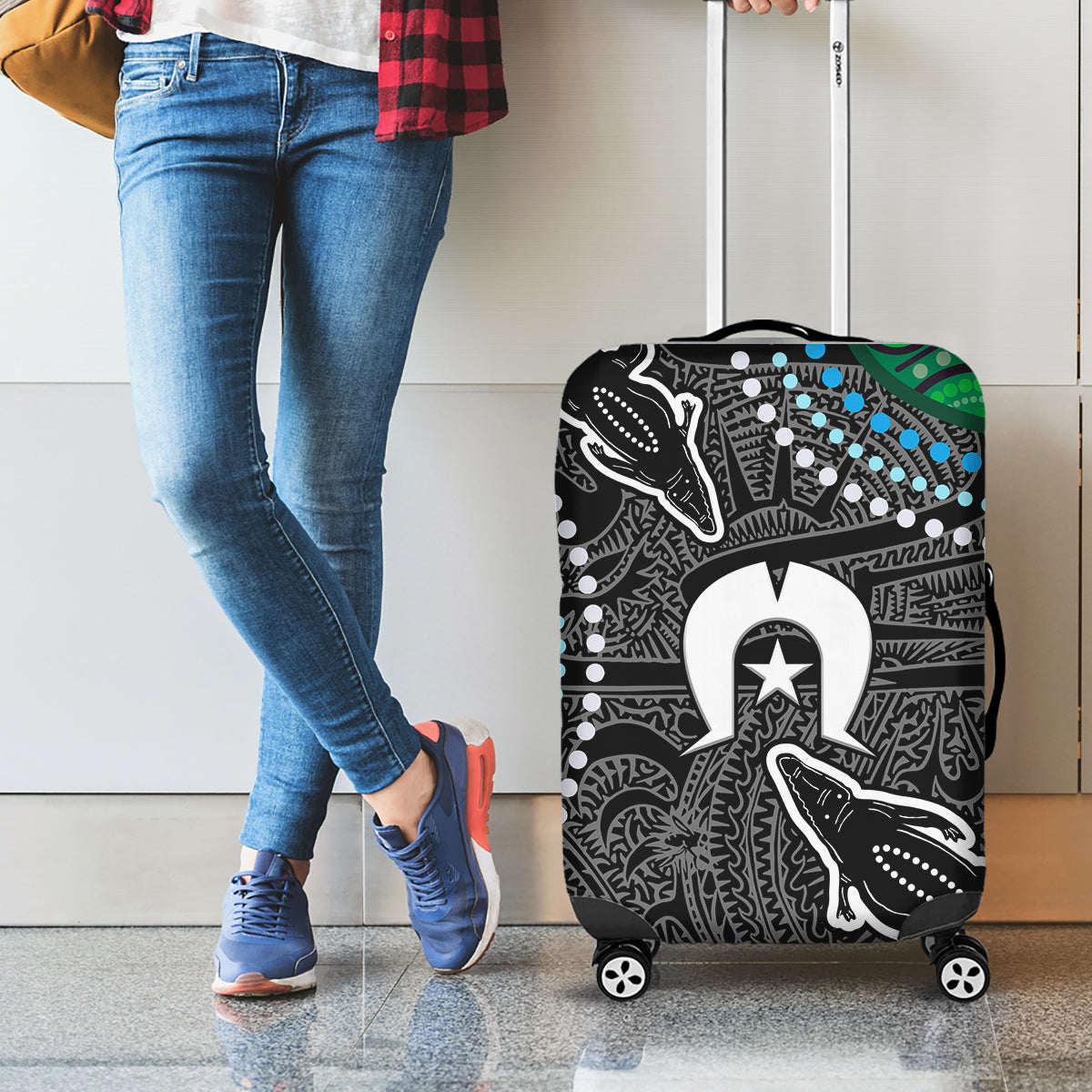 Torest Trait Islands Mix Crocodine Aboriginal Pattern Luggage Cover - Wonder Print Shop