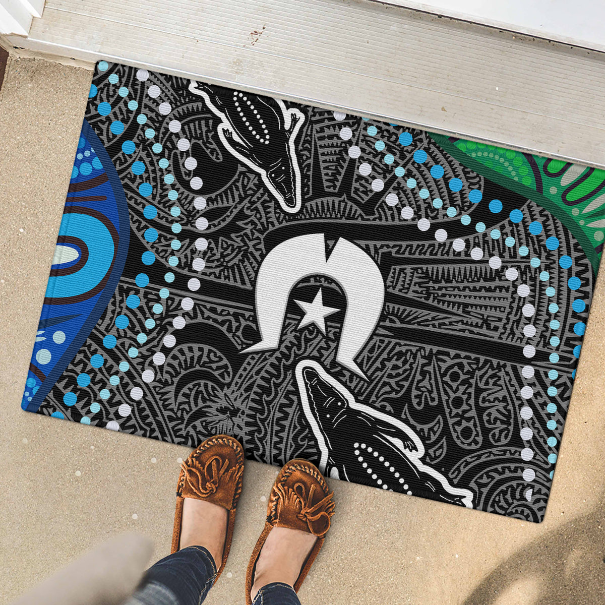 Torest Trait Islands Mix Crocodine Aboriginal Pattern Rubber Doormat - Wonder Print Shop