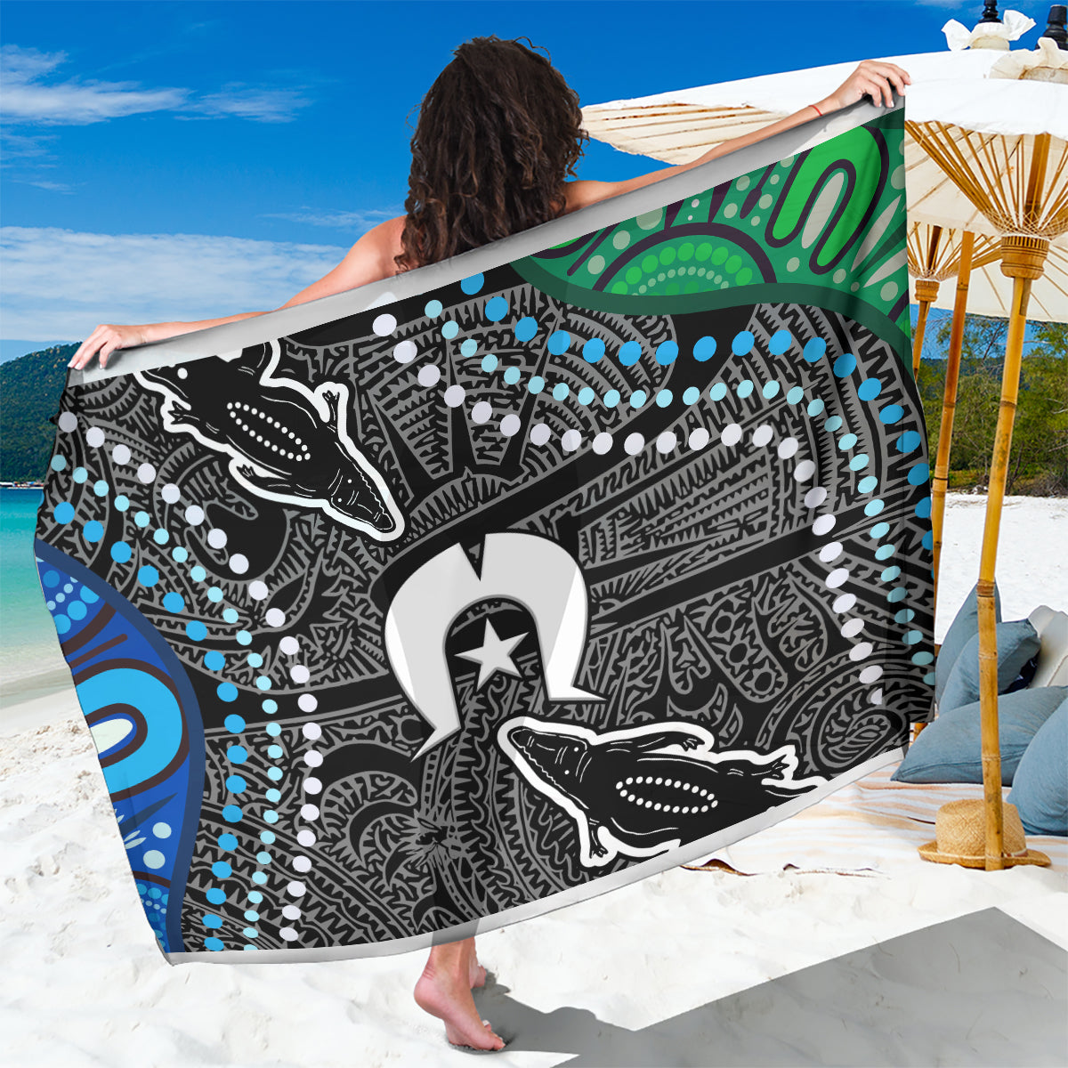Torest Trait Islands Mix Crocodine Aboriginal Pattern Sarong - Wonder Print Shop