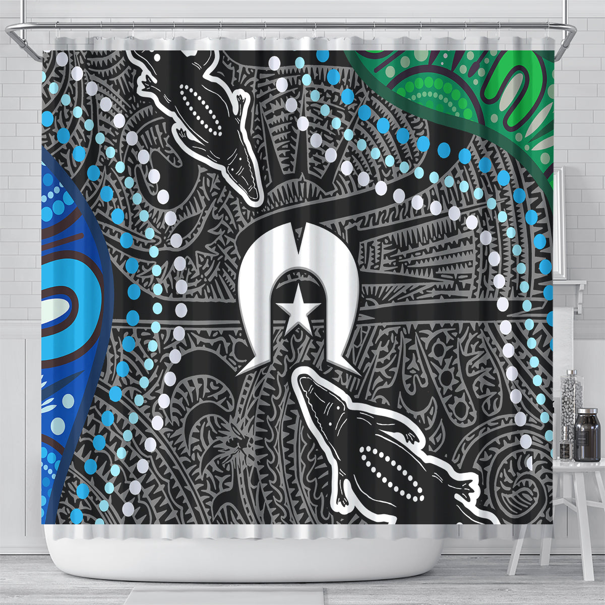 Torest Trait Islands Mix Crocodine Aboriginal Pattern Shower Curtain