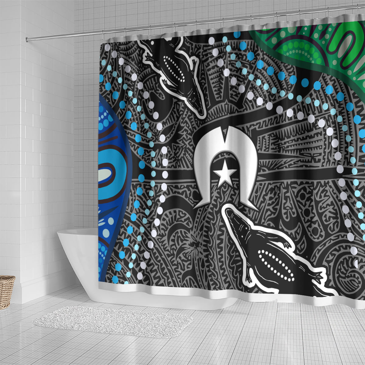 Torest Trait Islands Mix Crocodine Aboriginal Pattern Shower Curtain