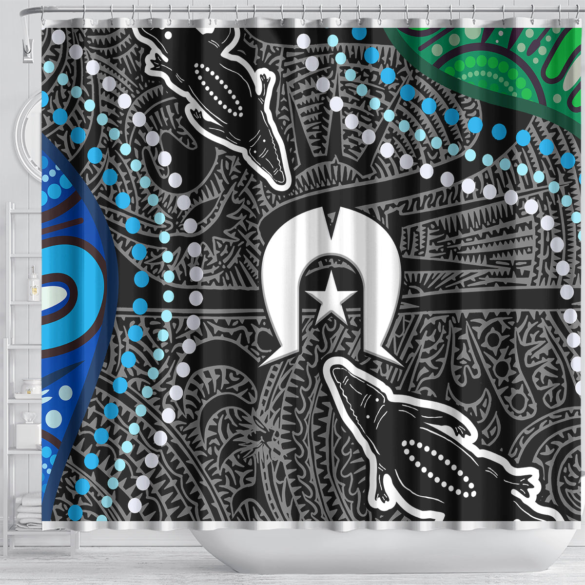 Torest Trait Islands Mix Crocodine Aboriginal Pattern Shower Curtain