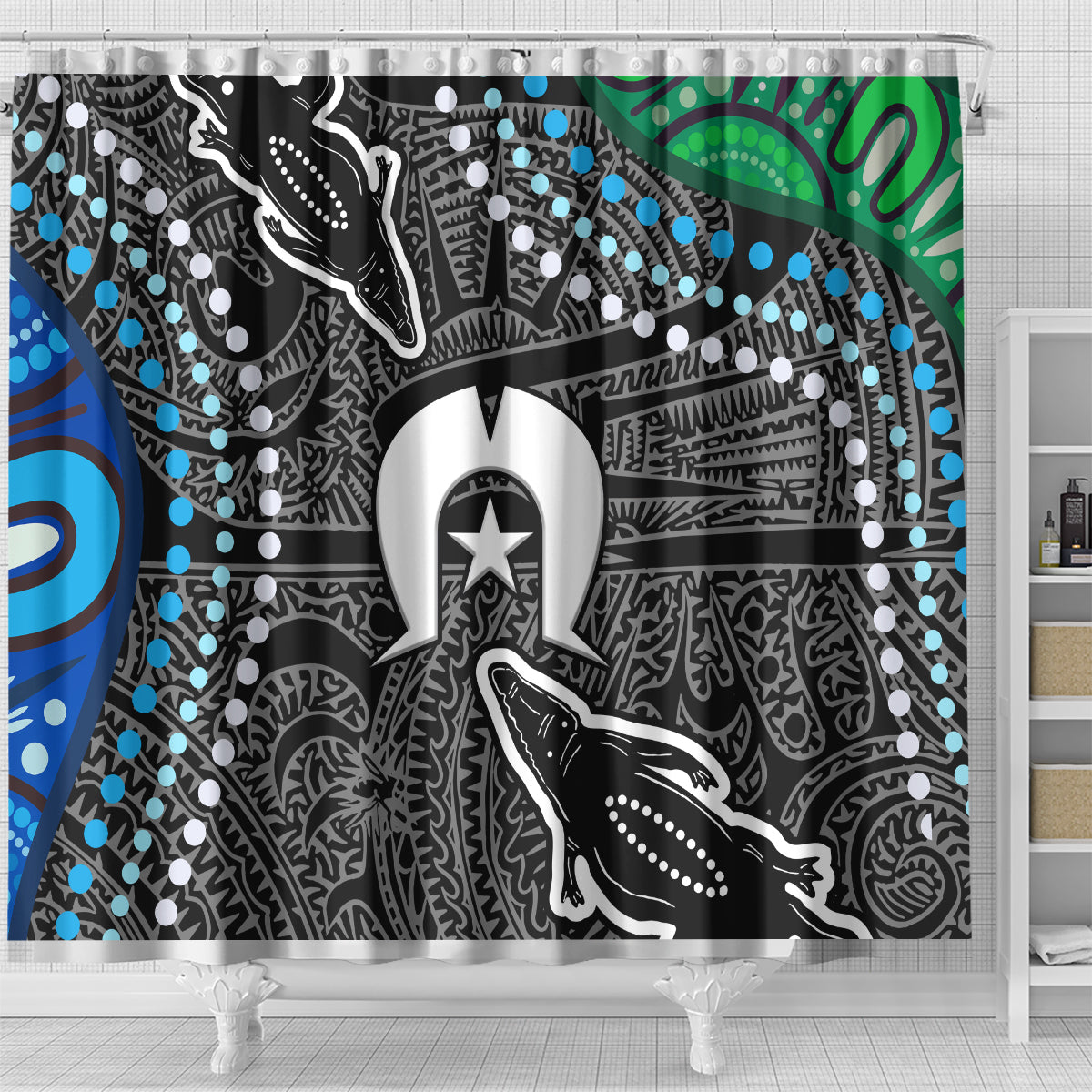 Torest Trait Islands Mix Crocodine Aboriginal Pattern Shower Curtain