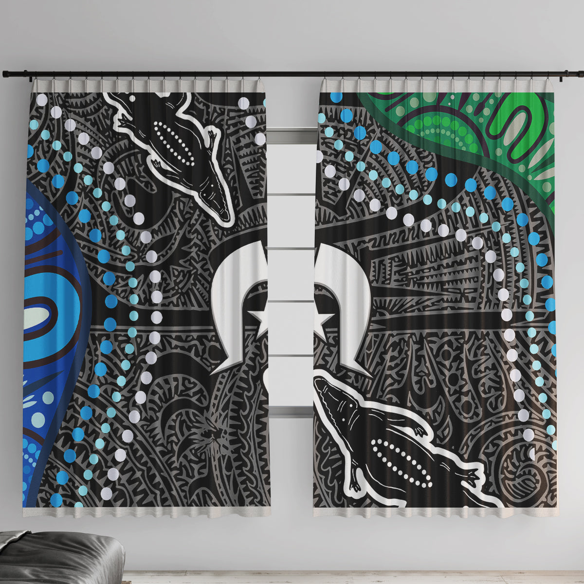 Torest Trait Islands Mix Crocodine Aboriginal Pattern Window Curtain - Wonder Print Shop