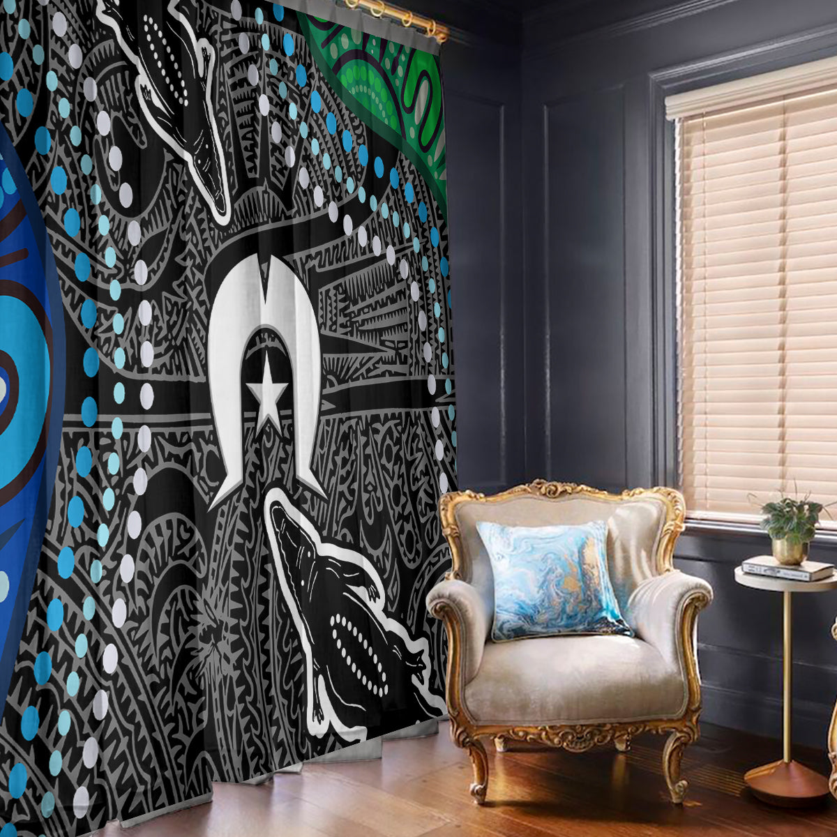 Torest Trait Islands Mix Crocodine Aboriginal Pattern Window Curtain - Wonder Print Shop