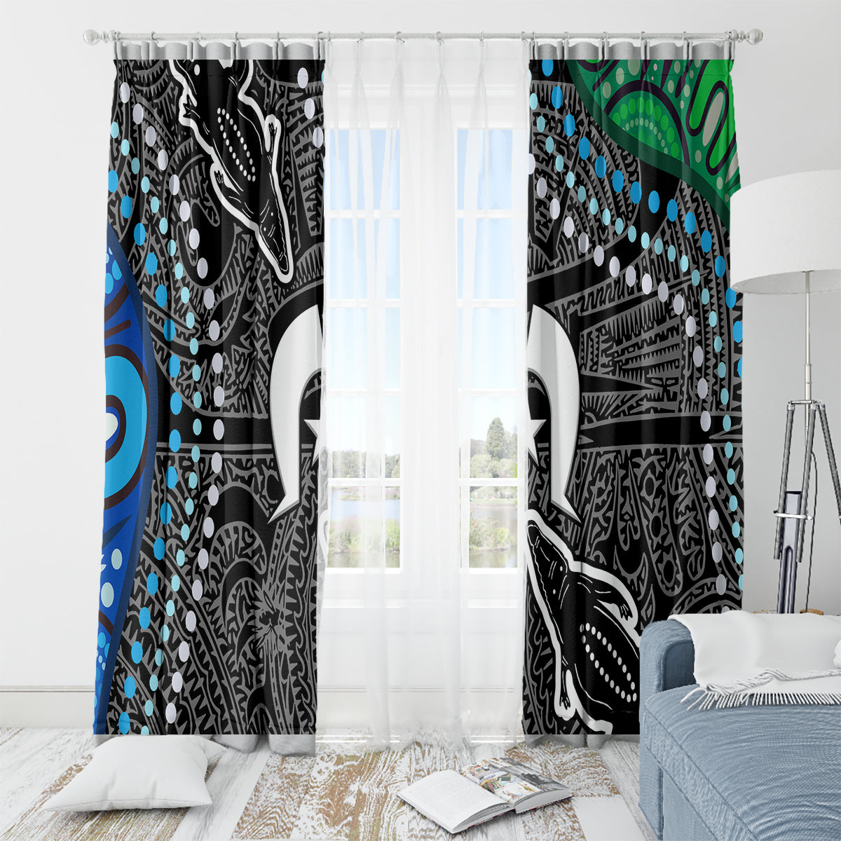 Torest Trait Islands Mix Crocodine Aboriginal Pattern Window Curtain - Wonder Print Shop