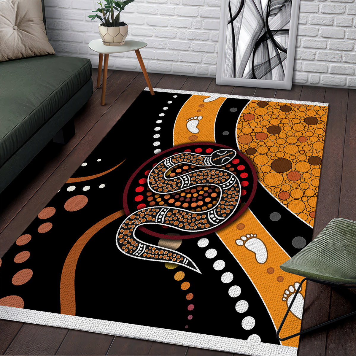 Aboriginal Snake Pattern Dot Art Area Rug - Wonder Print Shop