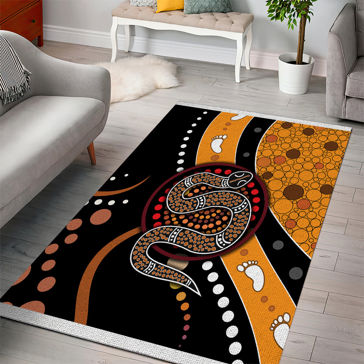 Aboriginal Snake Pattern Dot Art Area Rug - Wonder Print Shop