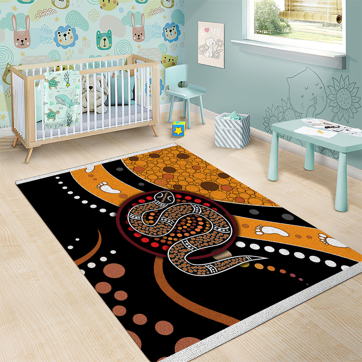 Aboriginal Snake Pattern Dot Art Area Rug - Wonder Print Shop