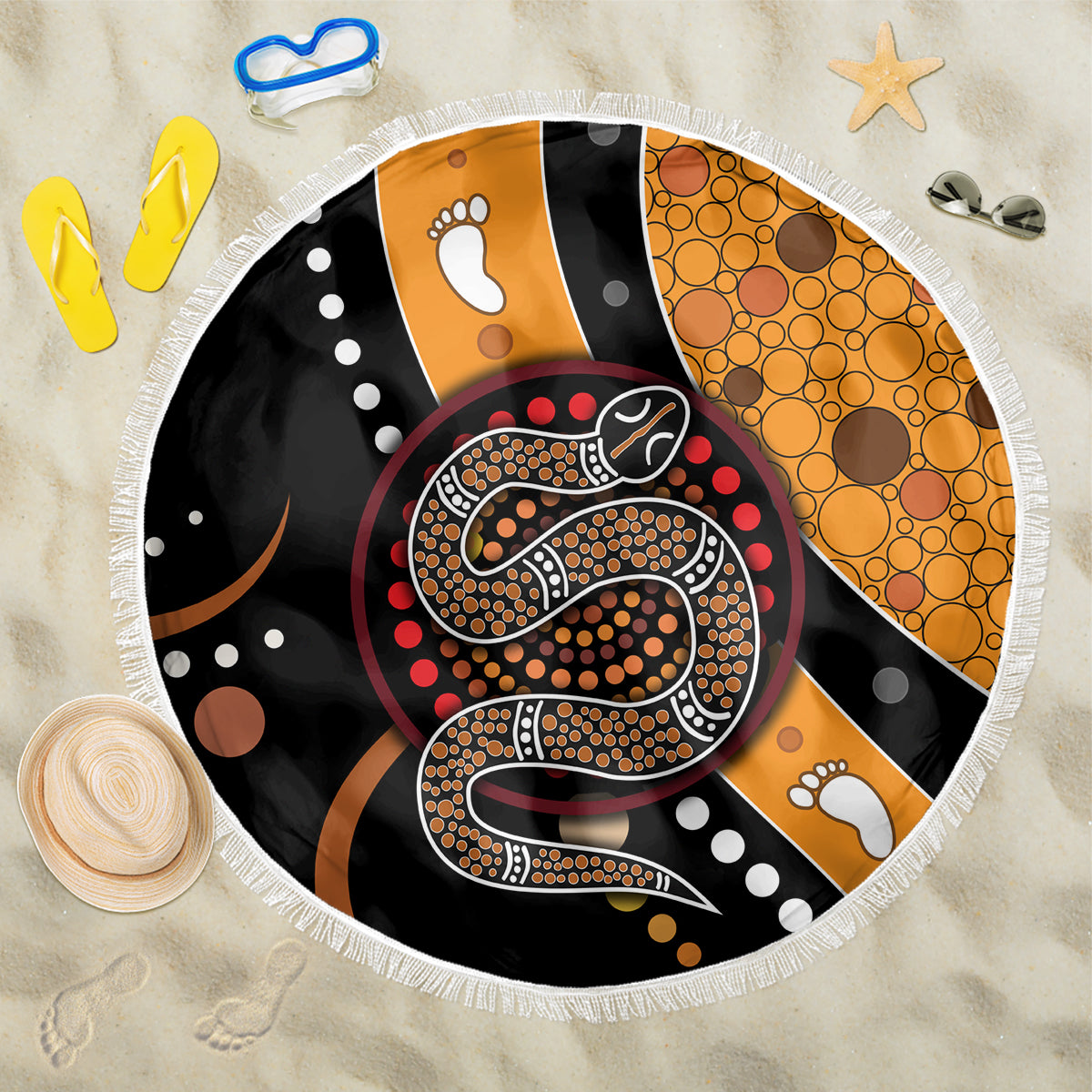 Aboriginal Snake Pattern Dot Art Beach Blanket - Wonder Print Shop
