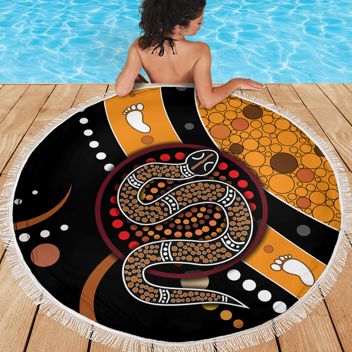 Aboriginal Snake Pattern Dot Art Beach Blanket - Wonder Print Shop