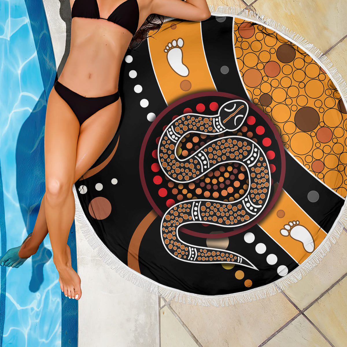 Aboriginal Snake Pattern Dot Art Beach Blanket - Wonder Print Shop