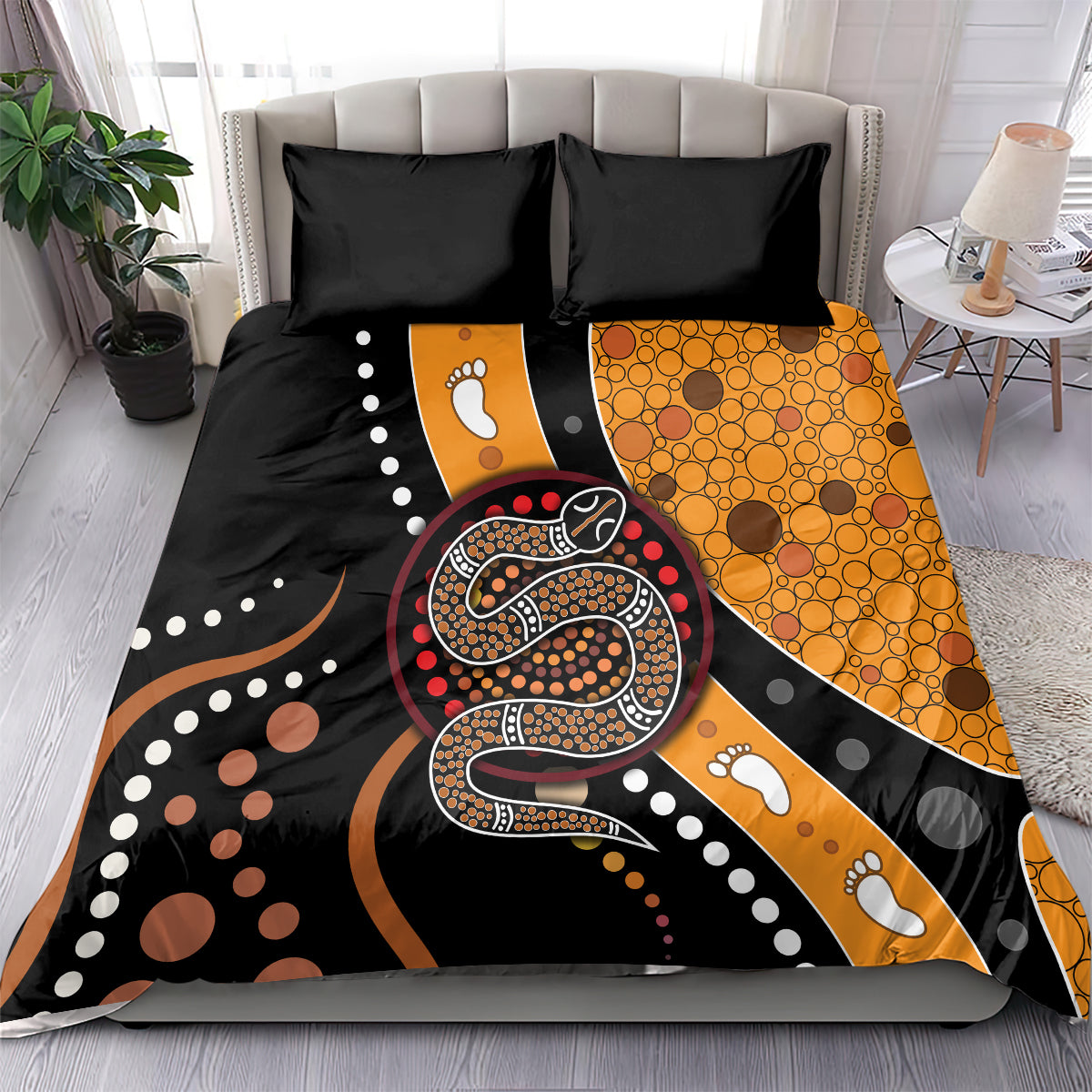 Aboriginal Snake Pattern Dot Art Bedding Set - Wonder Print Shop