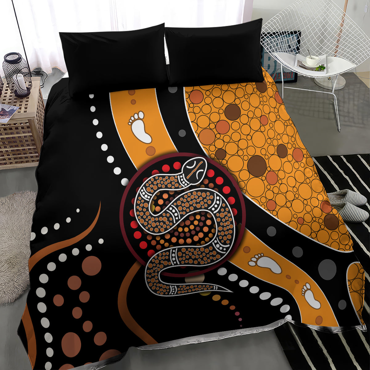 Aboriginal Snake Pattern Dot Art Bedding Set - Wonder Print Shop