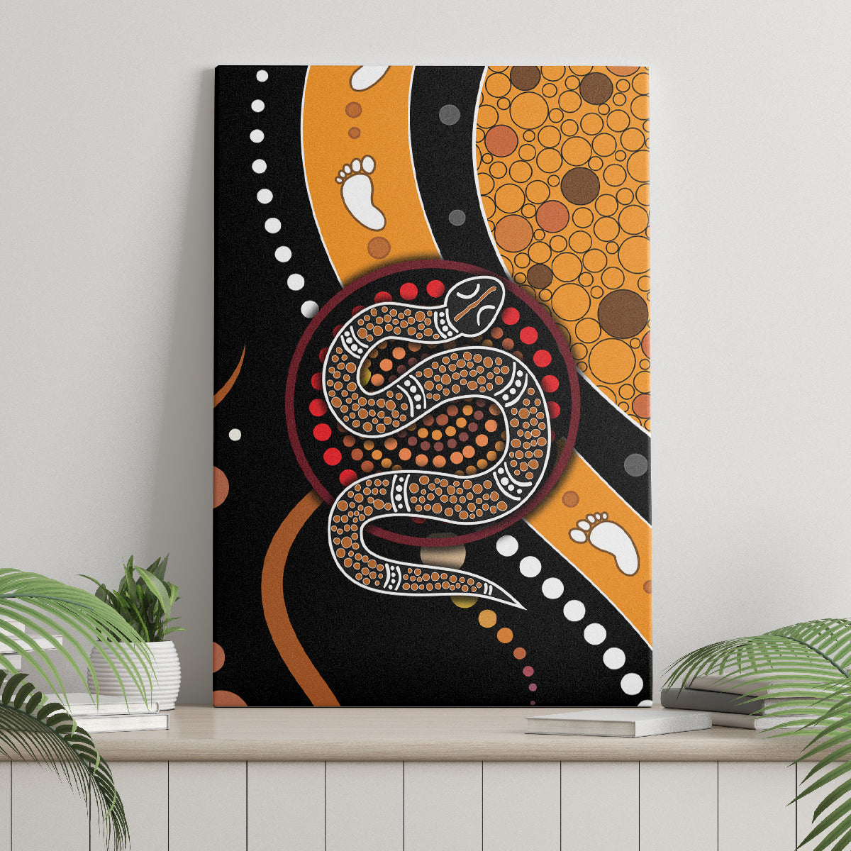 Aboriginal Snake Pattern Dot Art Canvas Wall Art - Wonder Print Shop
