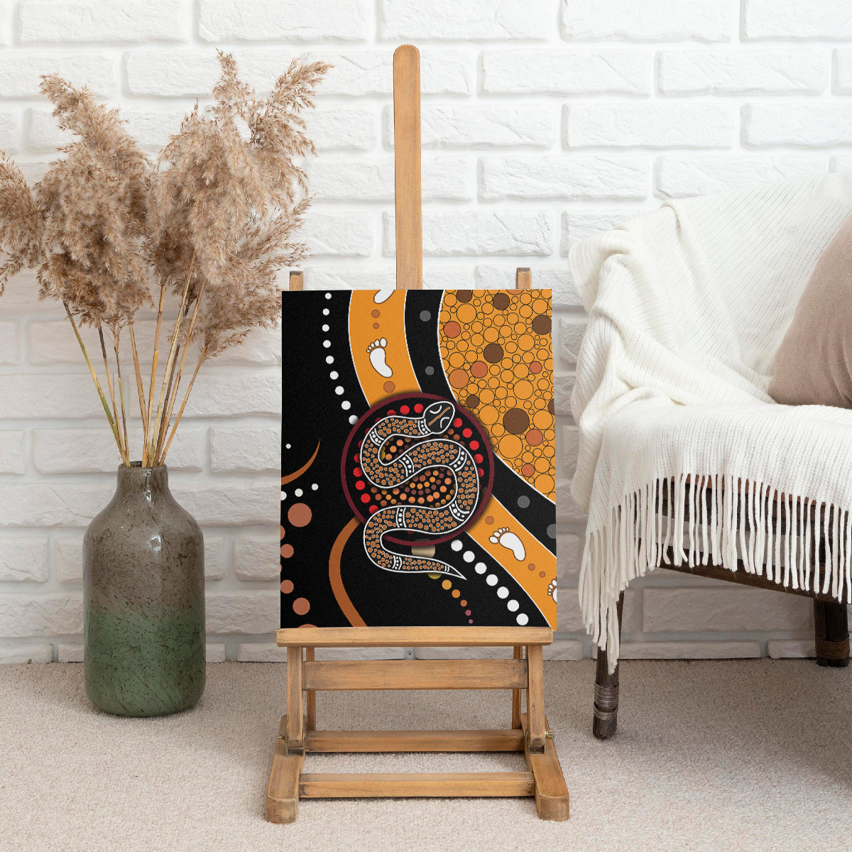 Aboriginal Snake Pattern Dot Art Canvas Wall Art - Wonder Print Shop