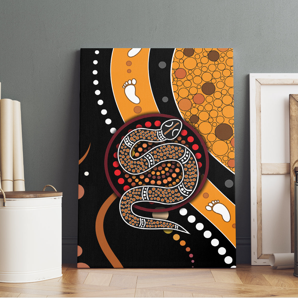 Aboriginal Snake Pattern Dot Art Canvas Wall Art - Wonder Print Shop