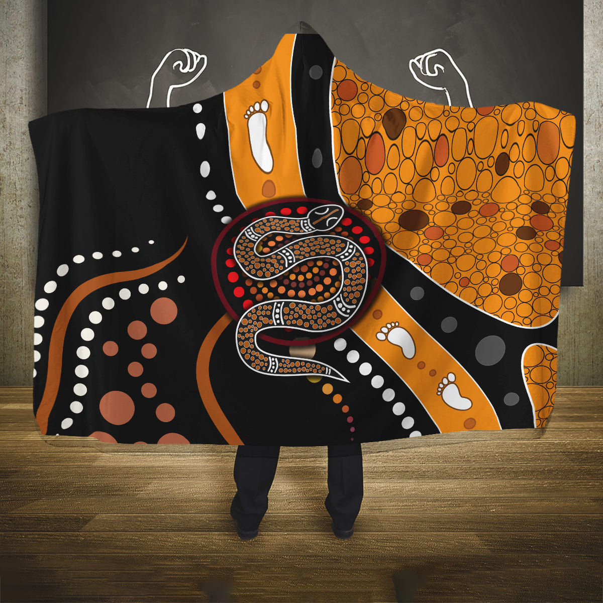 Aboriginal Snake Pattern Dot Art Hooded Blanket