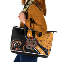 Aboriginal Snake Pattern Dot Art Leather Tote Bag - Wonder Print Shop