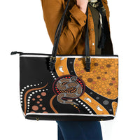 Aboriginal Snake Pattern Dot Art Leather Tote Bag - Wonder Print Shop