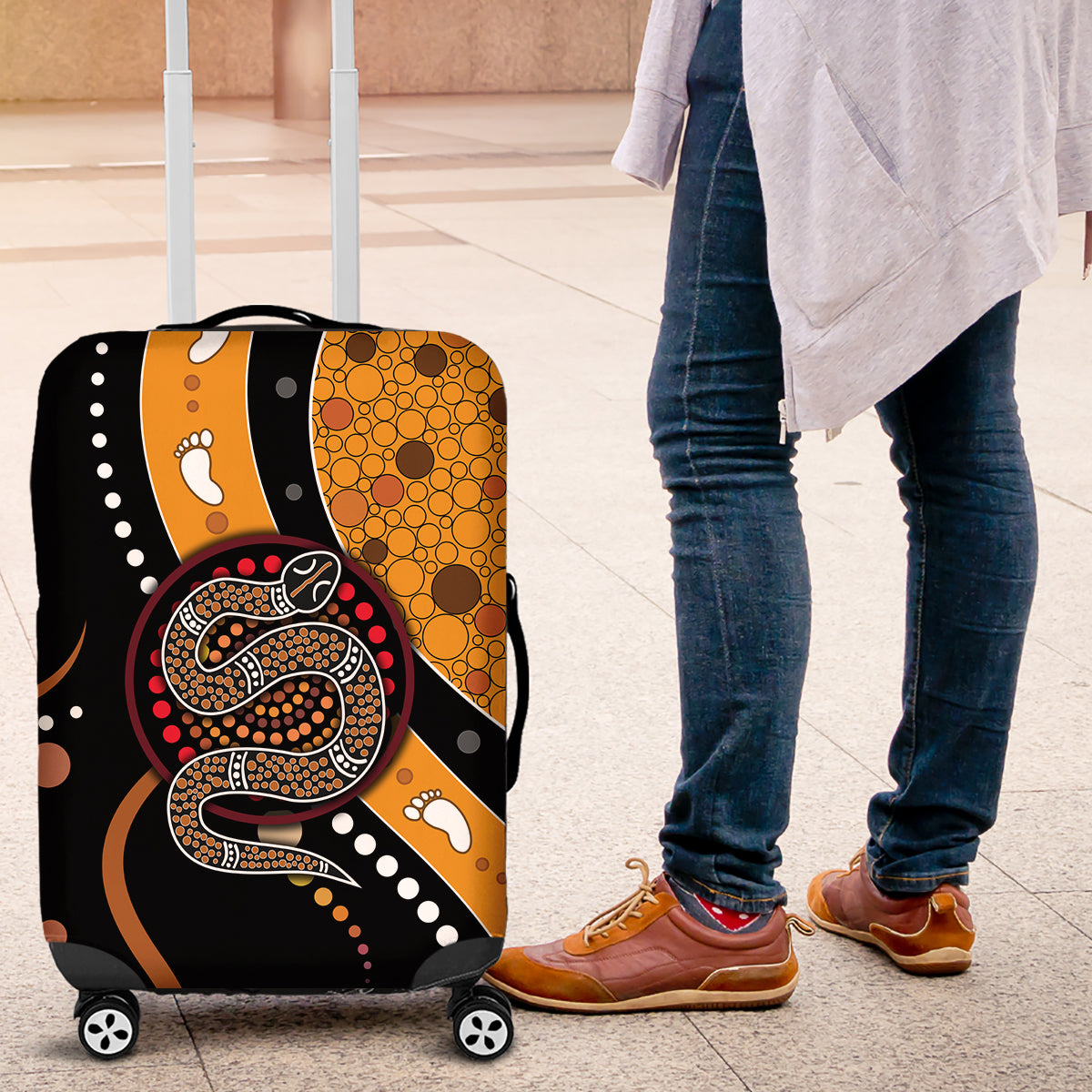 Aboriginal Snake Pattern Dot Art Luggage Cover - Wonder Print Shop