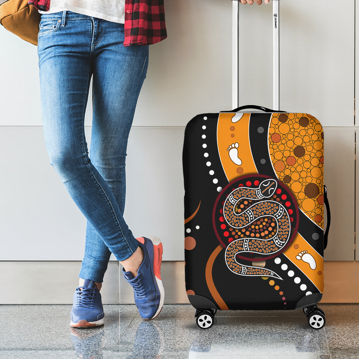 Aboriginal Snake Pattern Dot Art Luggage Cover - Wonder Print Shop