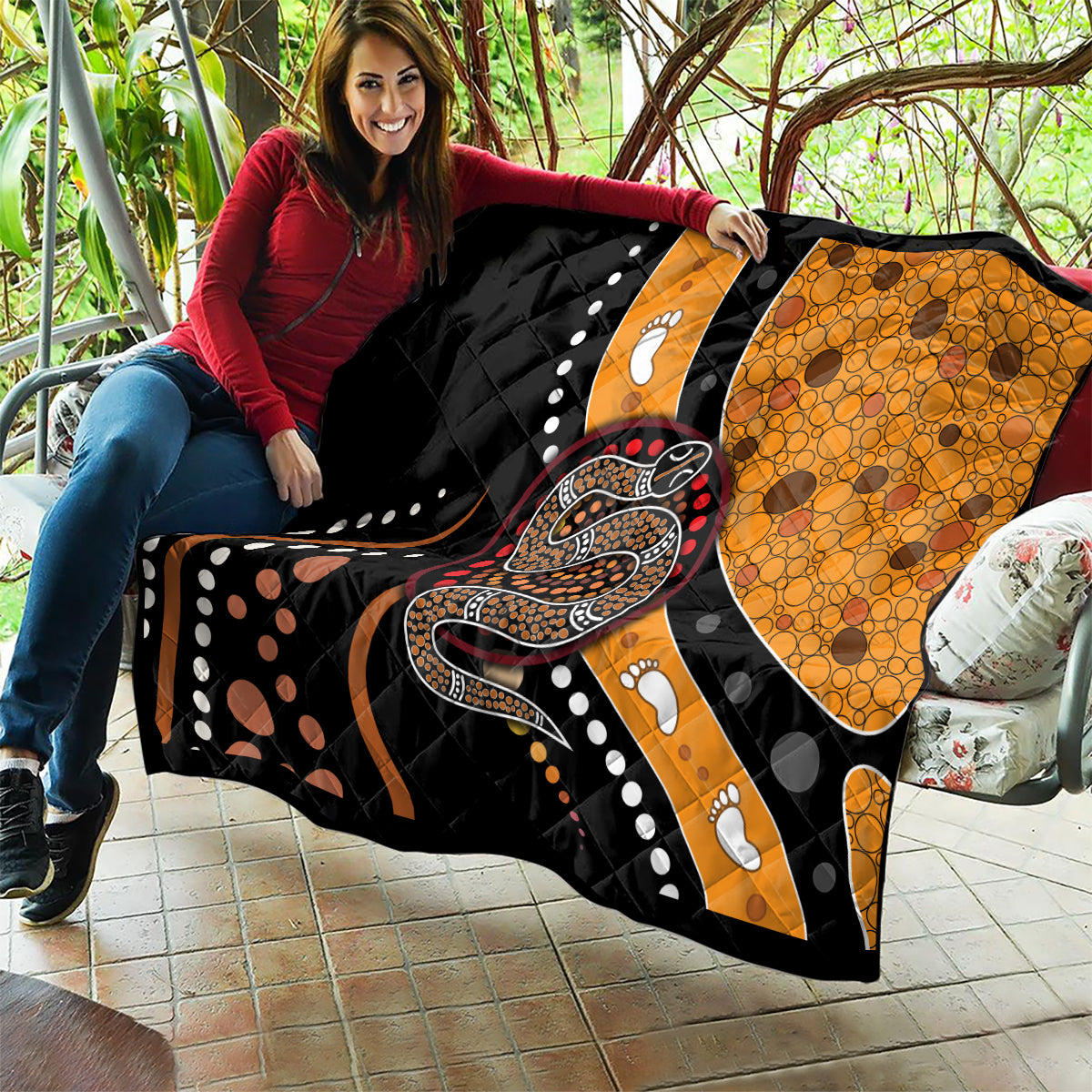 Aboriginal Snake Pattern Dot Art Quilt - Wonder Print Shop