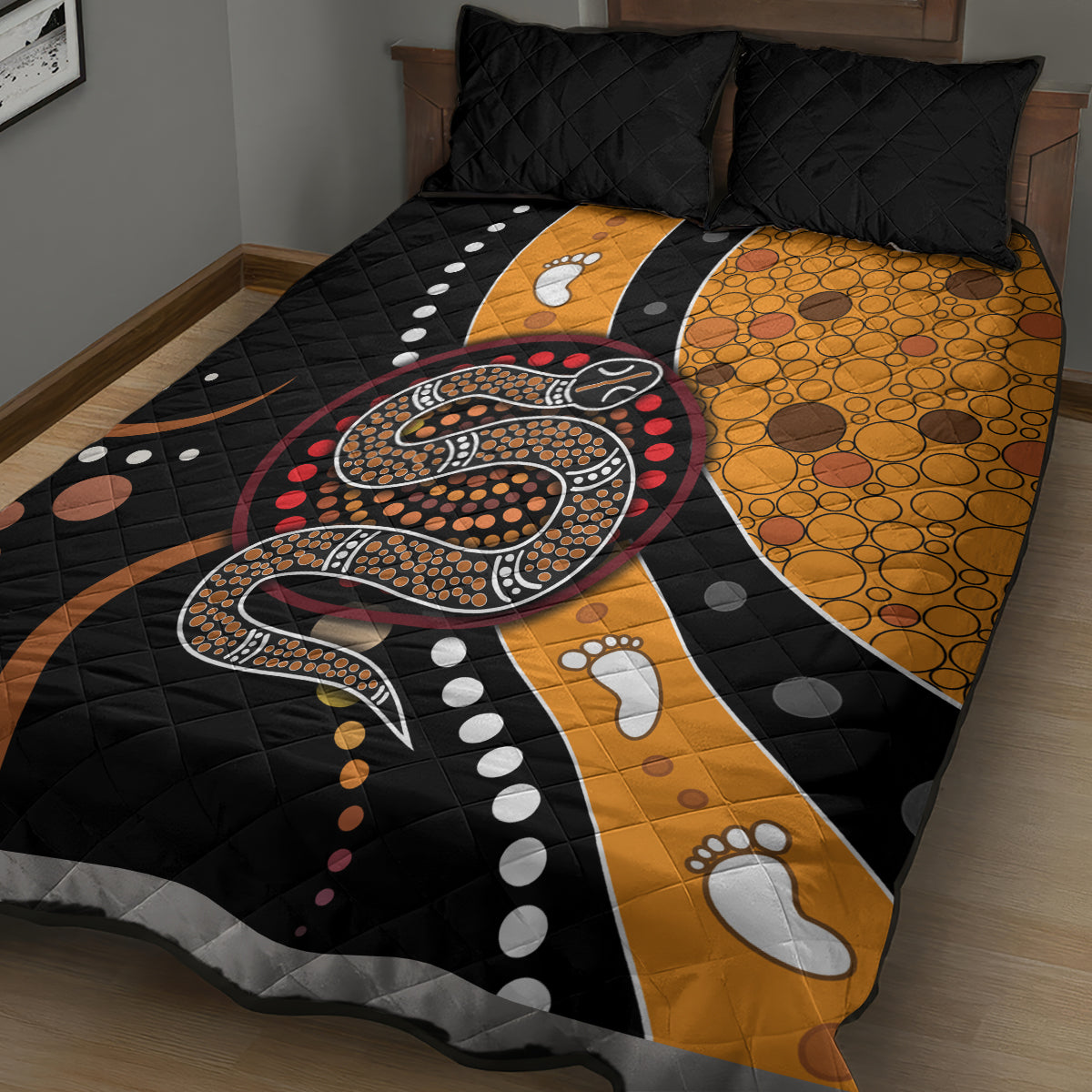 Aboriginal Snake Pattern Dot Art Quilt Bed Set - Wonder Print Shop