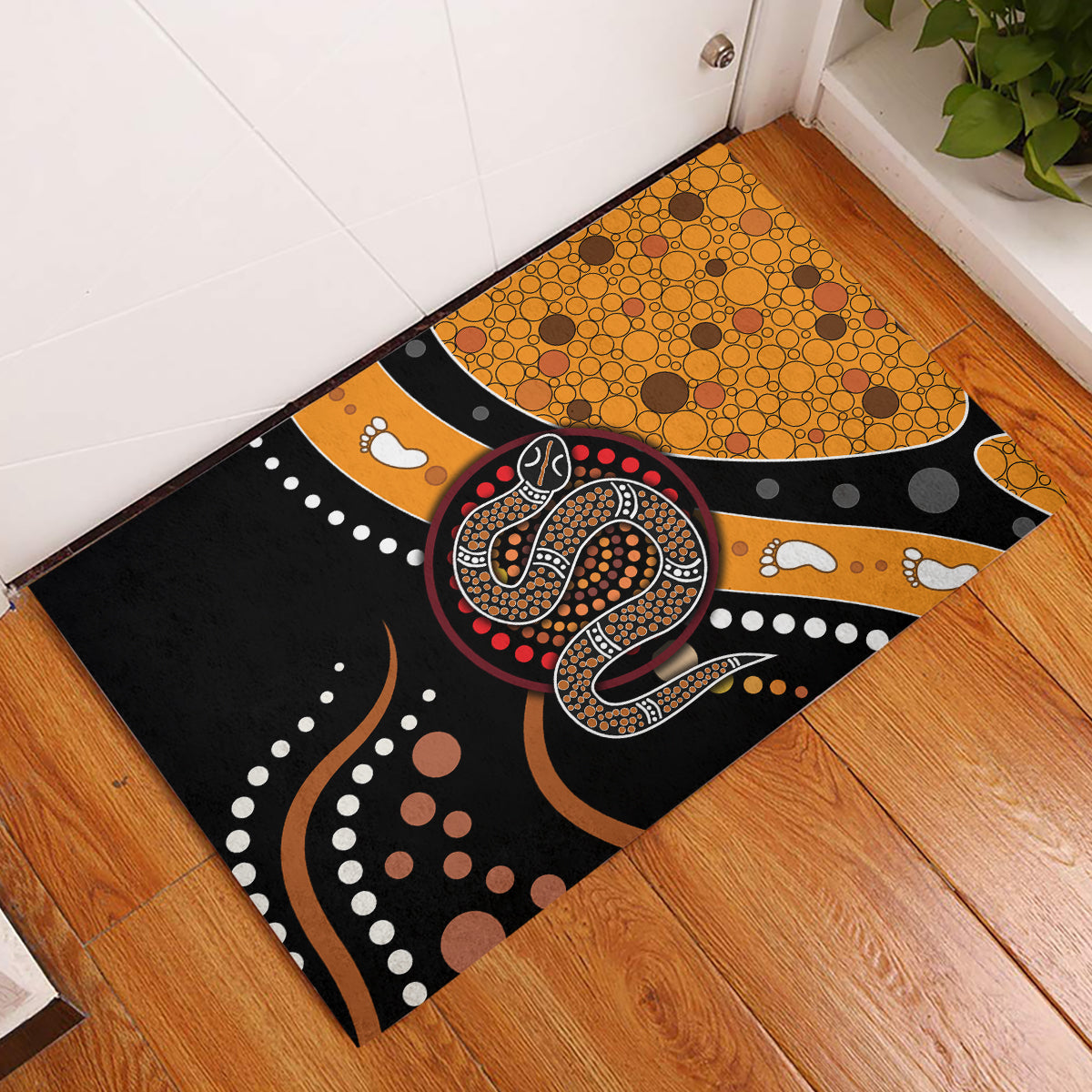 Aboriginal Snake Pattern Dot Art Rubber Doormat - Wonder Print Shop