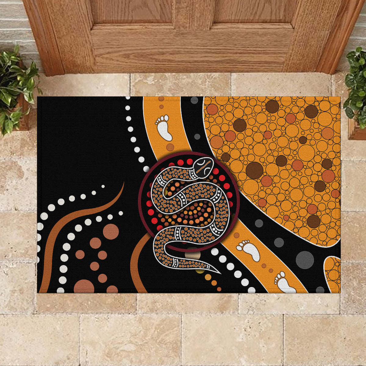 Aboriginal Snake Pattern Dot Art Rubber Doormat - Wonder Print Shop