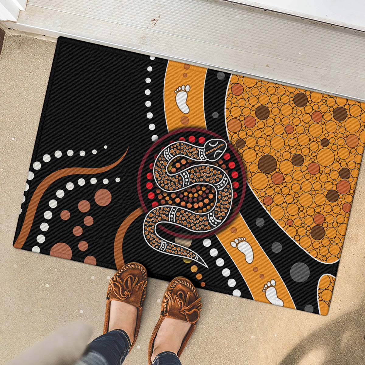 Aboriginal Snake Pattern Dot Art Rubber Doormat - Wonder Print Shop