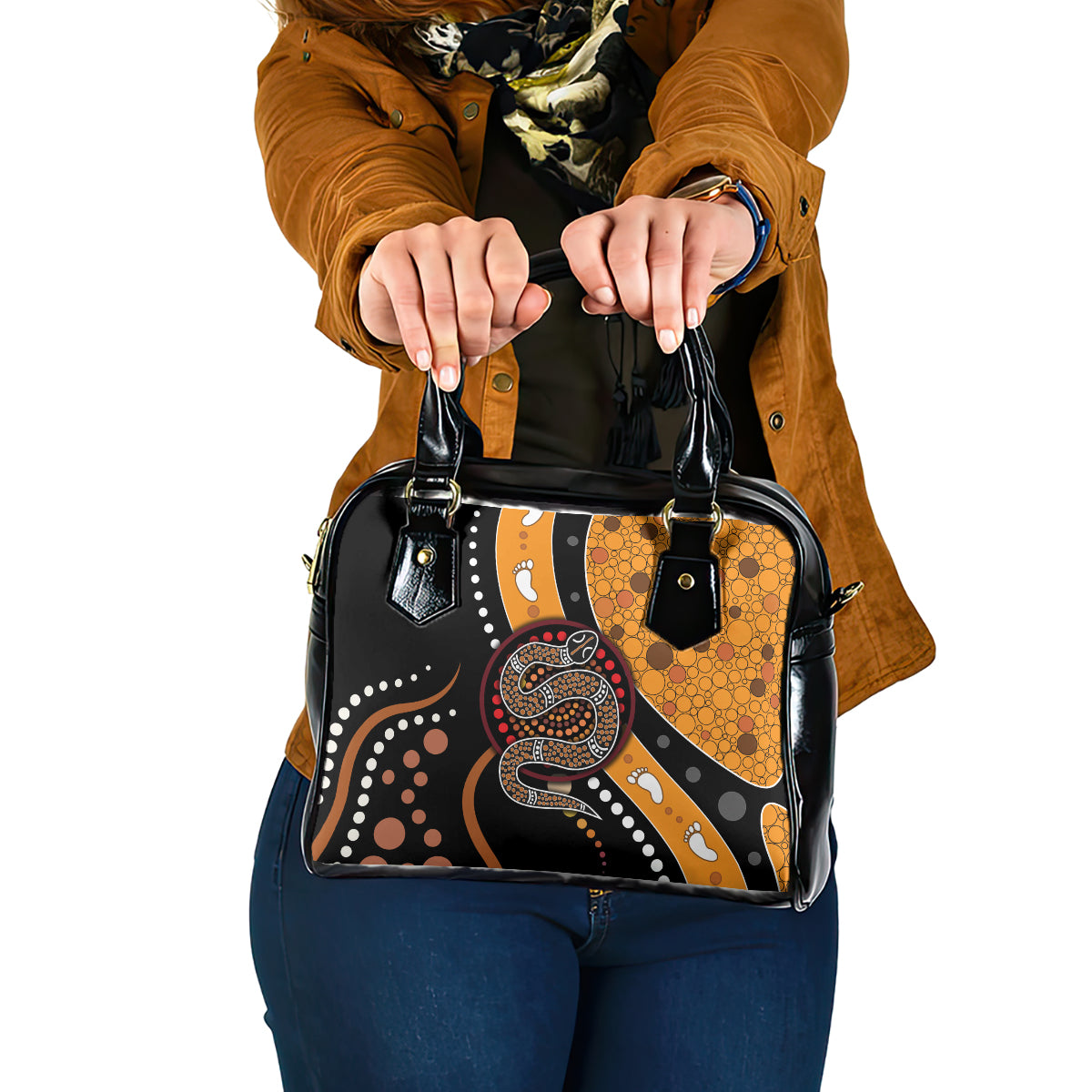 Aboriginal Snake Pattern Dot Art Shoulder Handbag
