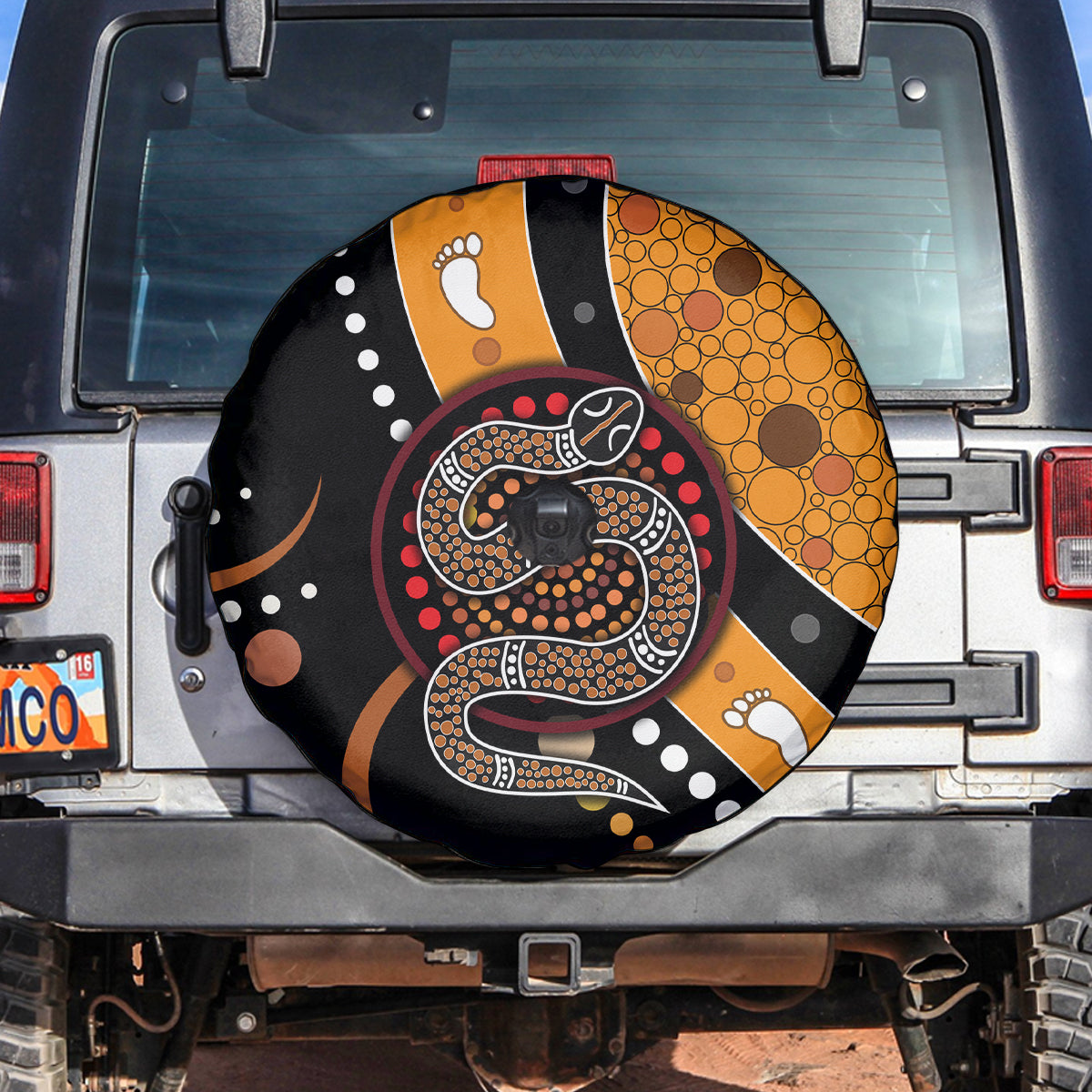 Aboriginal Snake Pattern Dot Art Spare Tire Cover - Wonder Print Shop