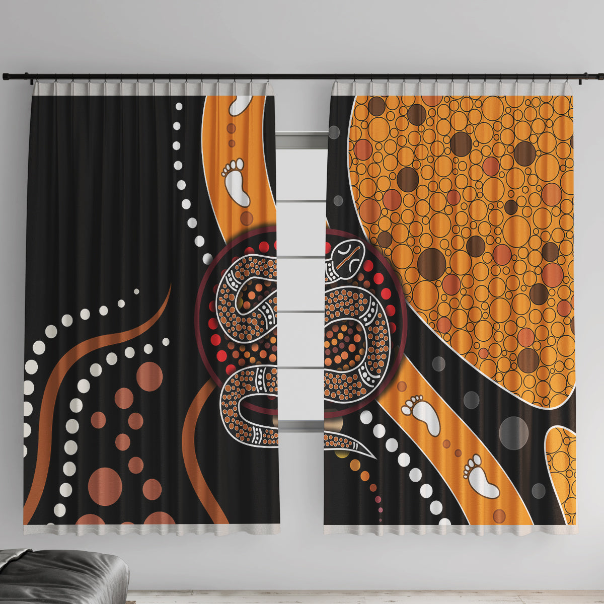 Aboriginal Snake Pattern Dot Art Window Curtain - Wonder Print Shop