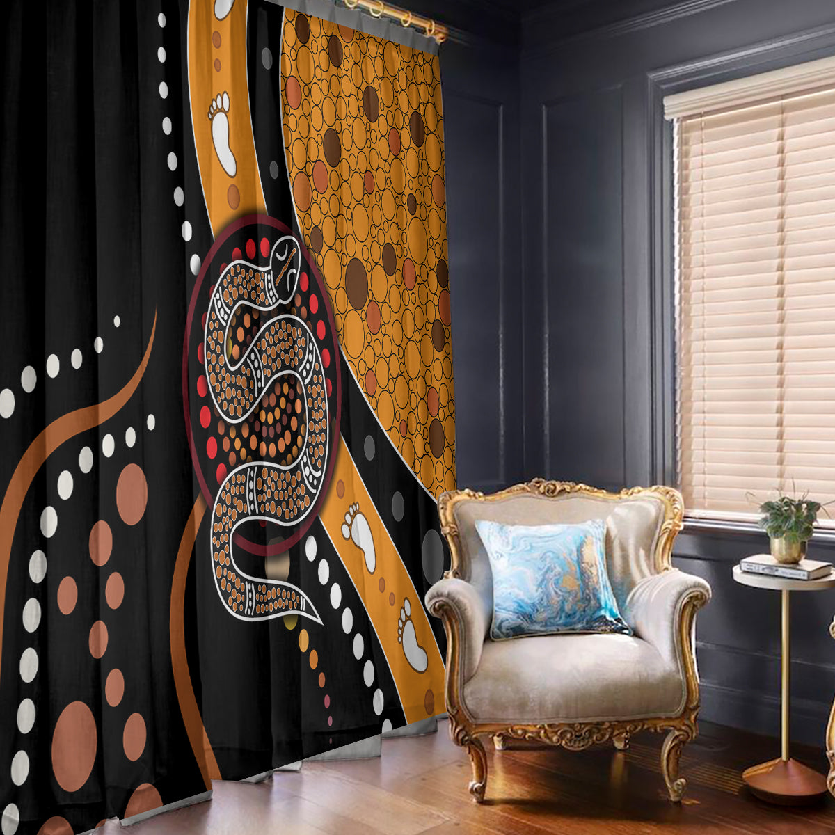 Aboriginal Snake Pattern Dot Art Window Curtain - Wonder Print Shop